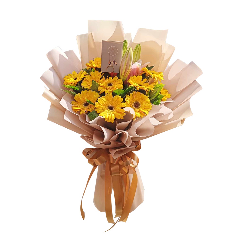 10 Stems Of Yellow Gerbera With 1 Stem Of Stargazer