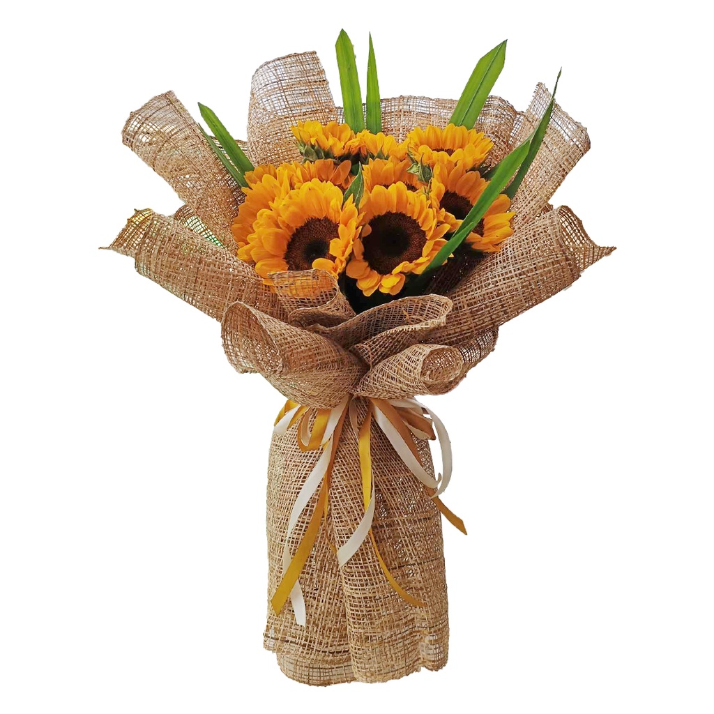 10 Stems Of  Sunflower In Burlap Wrap