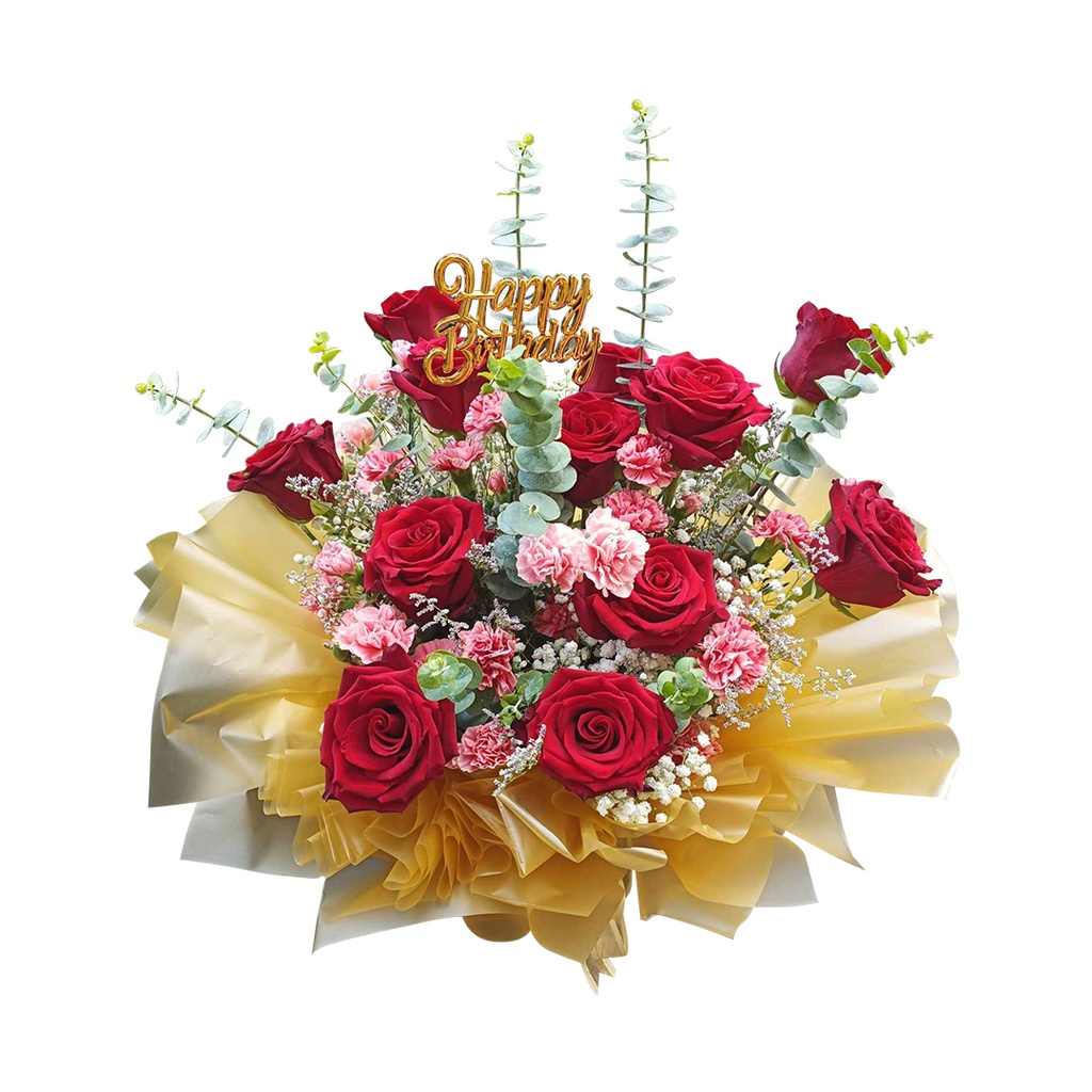 12 Stems Of Red Equaduarian Roses With Blush Carnation And Fillers In  Bloombox - With Greetings