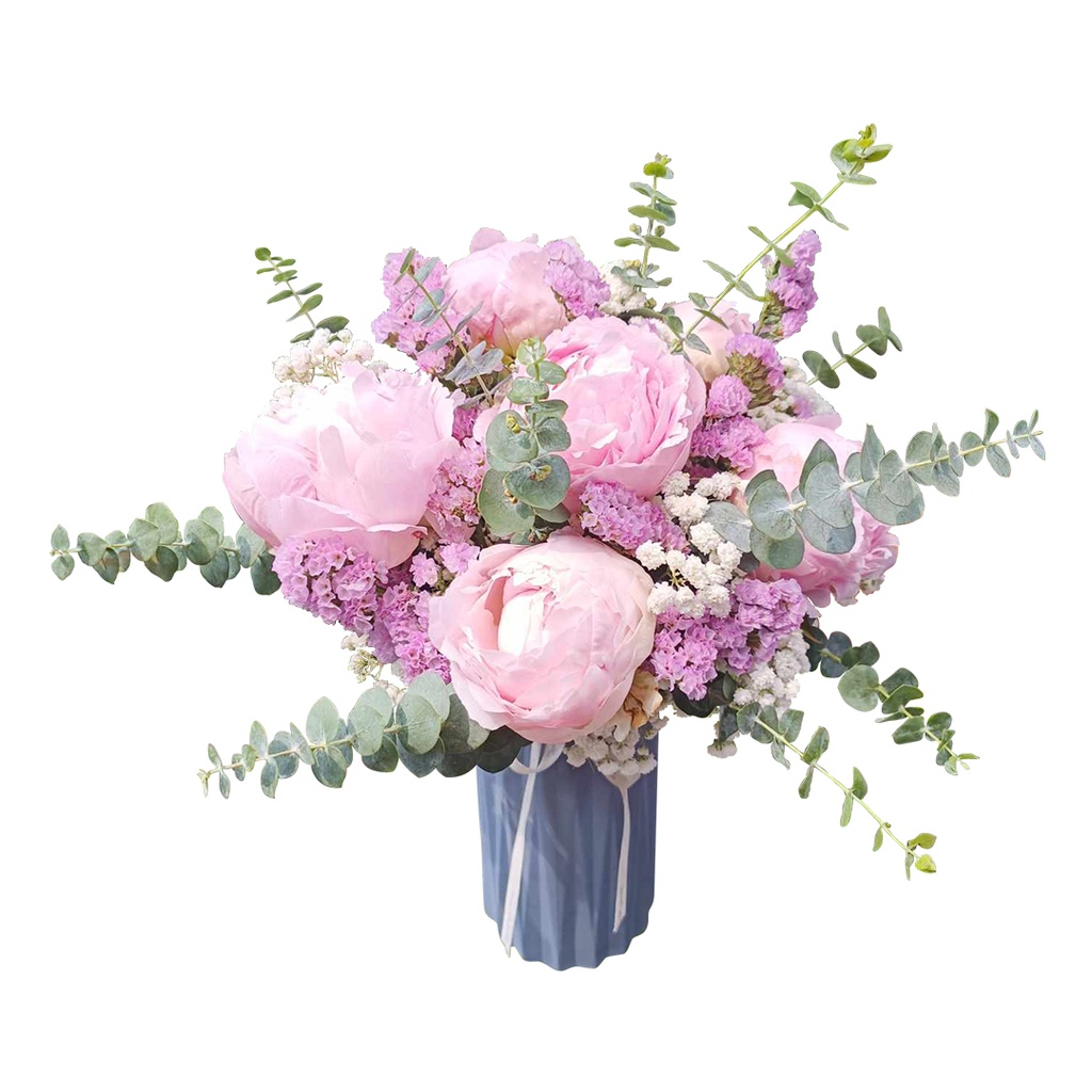 6 Pcs Peonies And Fillers In Vase 