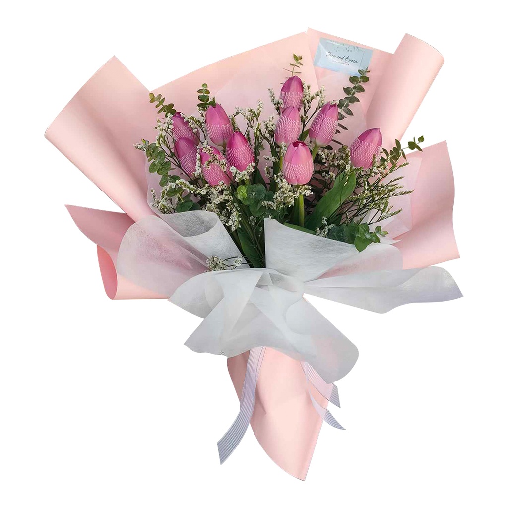 10 Stems  Pink Tulips With Fillers