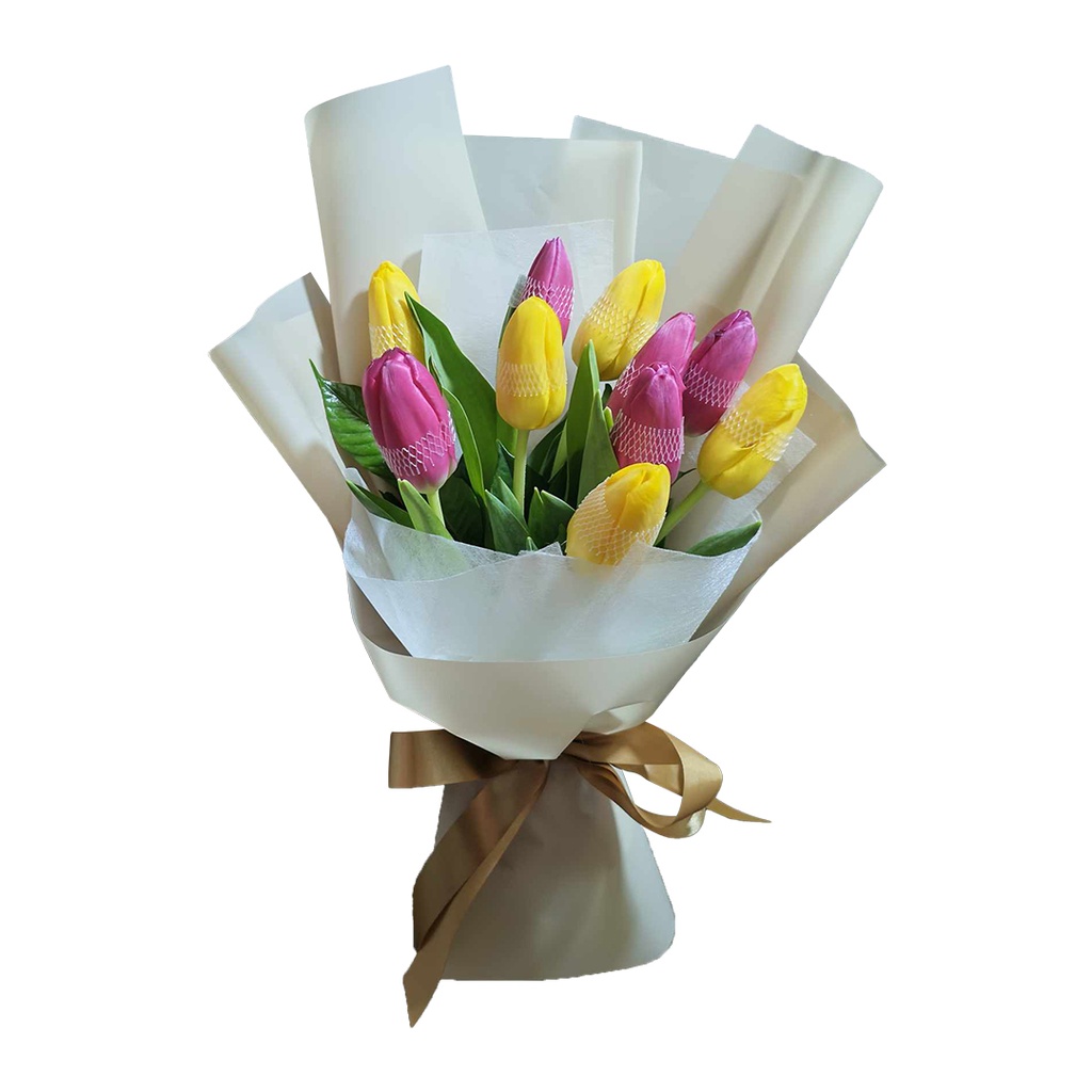 [pnb07-d] 10 Stems Of  Tulips In A Simple Wrap - (D)