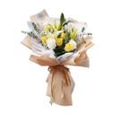 10 Stems Of Yellow China Roses, 3 Stems White Equadurian And 1 Stem Of Yellow Lily Baby  With Fillers