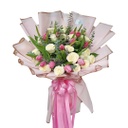 12 Stems Of Pink Tulips And 20 Stems Of Korean White Rose And Fillers