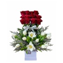 12 Stems Of Red Equadurian And 12  Stems Of White Tulips In Bloom Box